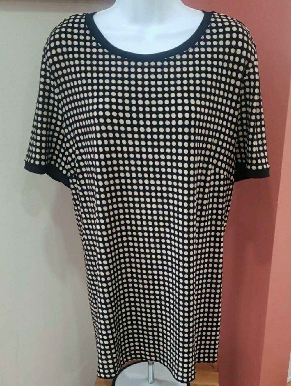 Anne Klein Black and Cream Polka Dot Blouse, 2X